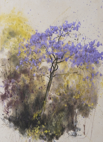 Encre et pigments arbre en fleurs