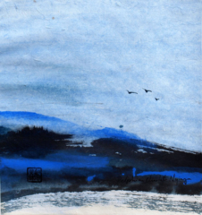 Peinture Encre de Chine et pigments paysage