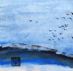 Peinture Encre de Chine et pigments paysage