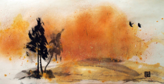Peinture Encre de Chine et pigments paysage
