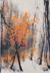 Peinture Encre de Chine et pigments Arbres d'automne