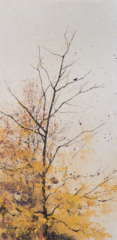 Peinture Encre de Chine et pigments oiseau sur la branche