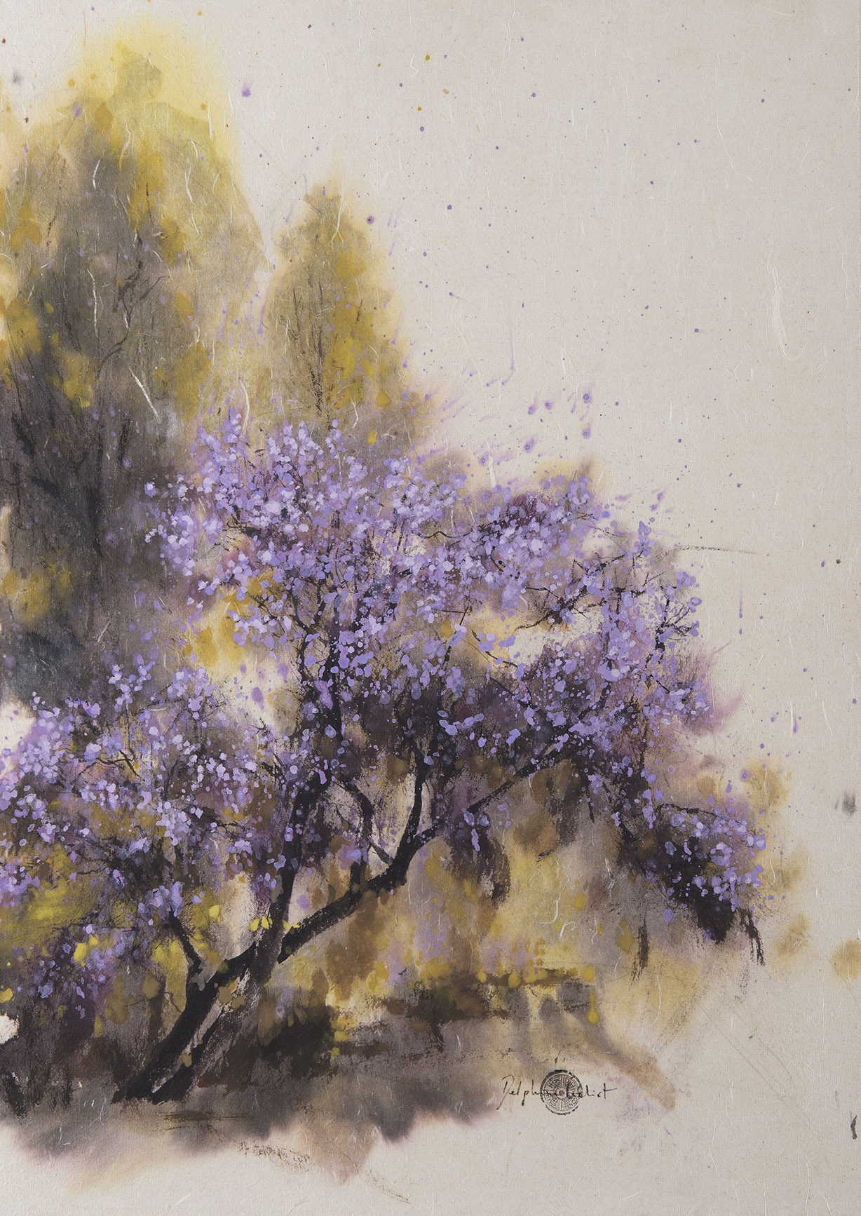 Encre et pigments arbre en fleur