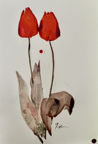 Delphine Geliot peinture lavis encre tulipes
