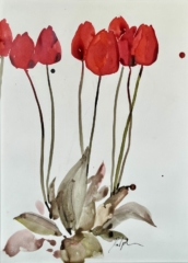 Delphine Geliot peinture lavis encre tulipes